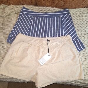 Lydelle Blue Strioed Shorts and Loveriche Beige Shorts In A Size Large.